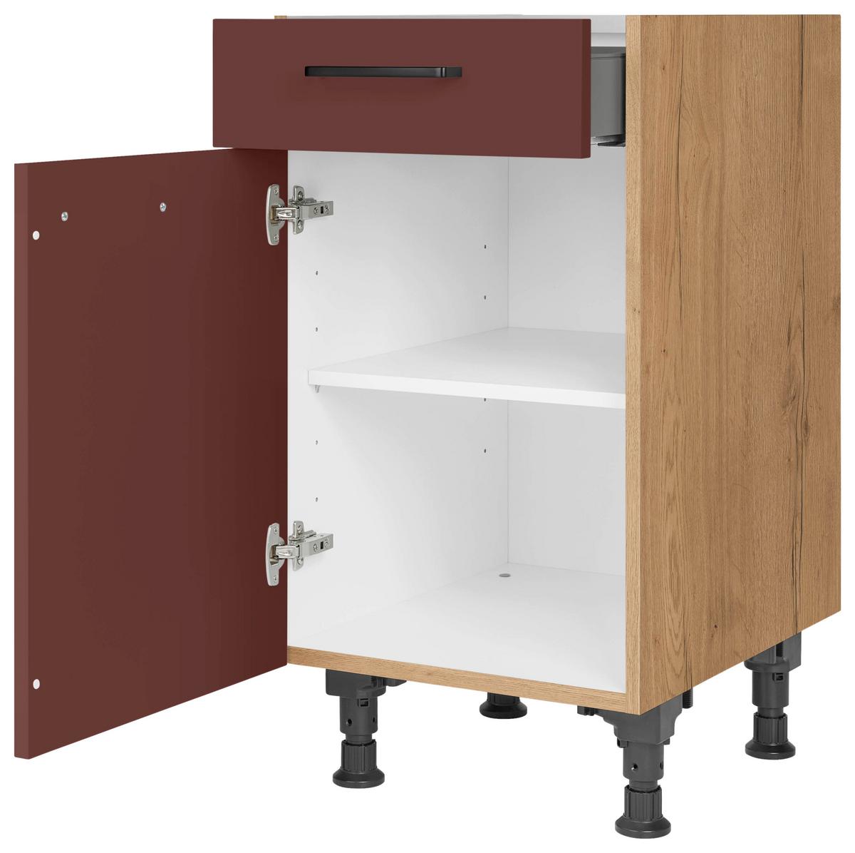 Schubkastenunterschrank Easytouch - Eichefarben/Rot, MODERN, Holzwerkstoff (45/87/56cm) - Nobilia