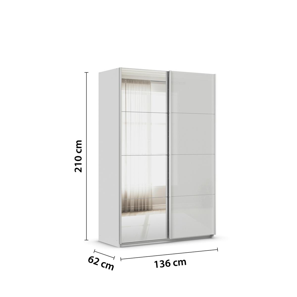 Schwebetürenschrank Mit Spiegel B: 136cm Feldkirch - Grau Hochglanz/Silberfarben, MODERN, Glas/Holzwerkstoff (136/210/62cm)