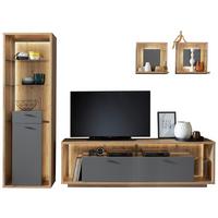 Wohnkombination 4-Tlg. Lizzano Grau/Eichefarben - Eichefarben/Grau, Design, Glas/Holzwerkstoff (286/209/40cm) - MID.YOU