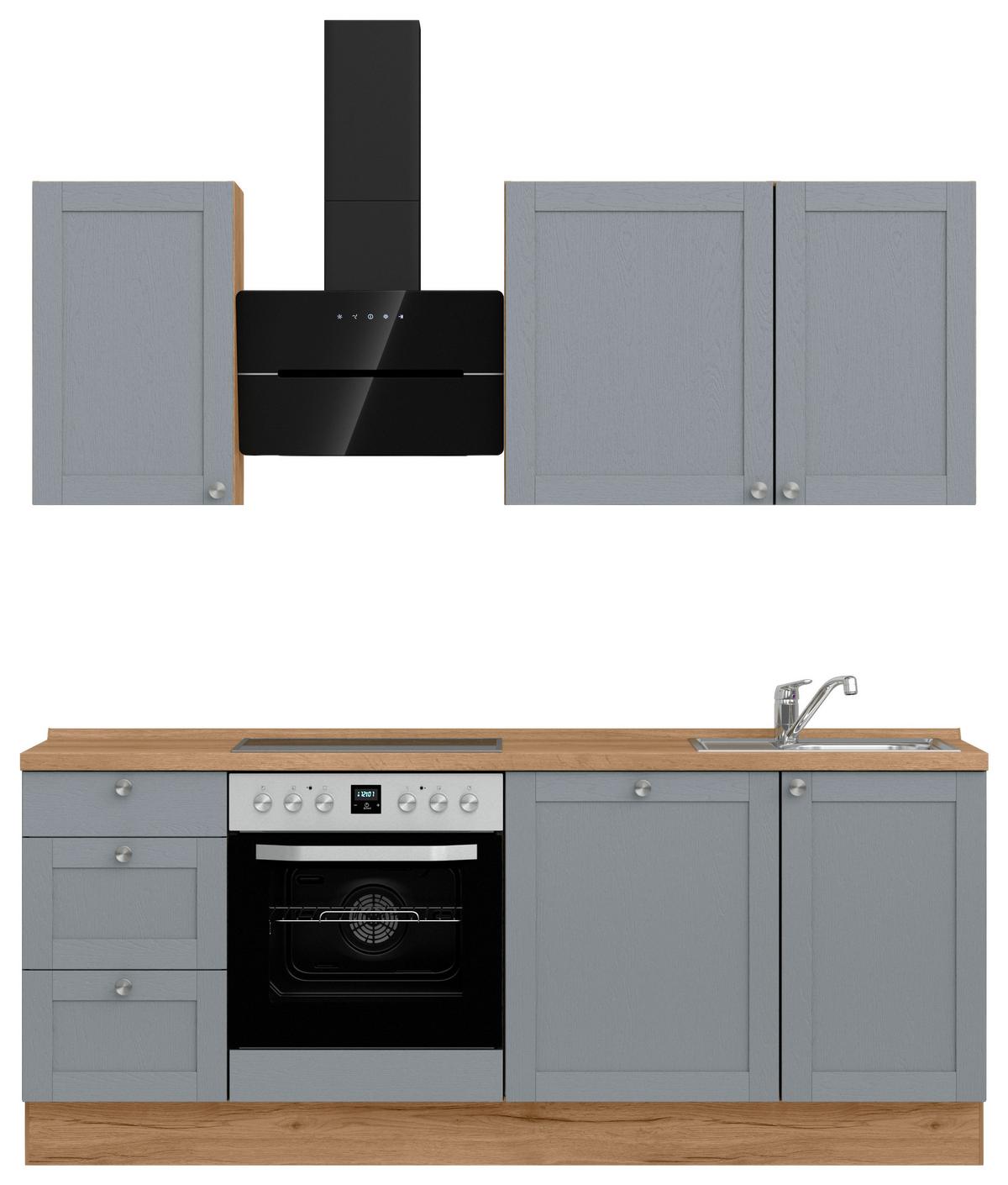 Kuchyňská linka 210 cm, modrošedá / barvy dub - barvy dubu/modrošedá, Romantický / Rustikální, kov/kompozitní dřevo (210cm) - Nobilia