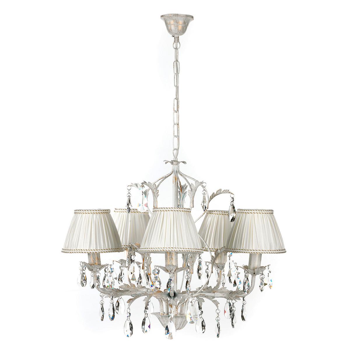 Kristall-Hängeleuchte 4669/5 - Weiß, Natur, Glas/Textil (60/105cm)