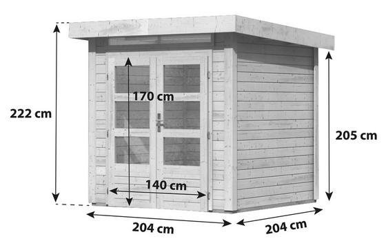 Gartenhaus mit Doppeltüre und Lichtausschnitt Gartenhaus aus mit Pultdach