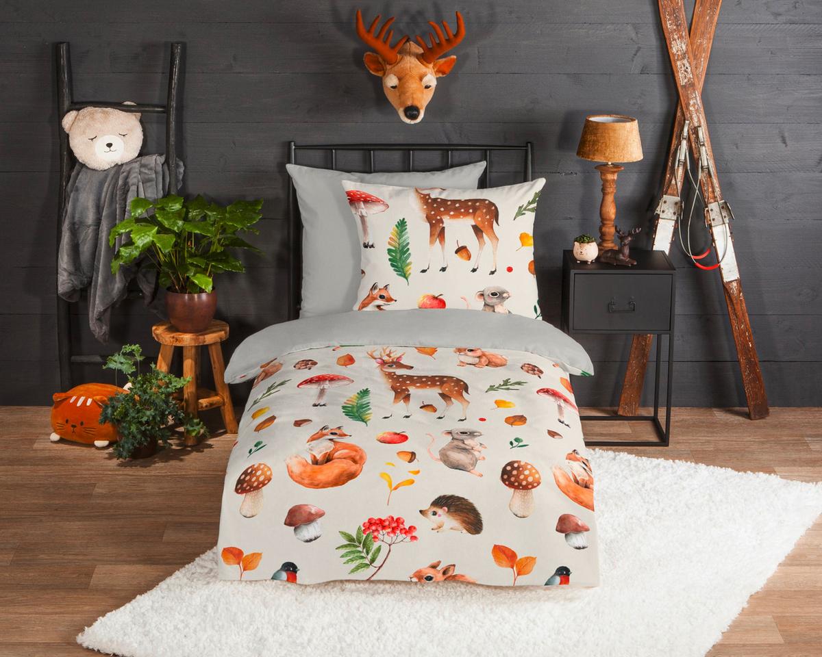 KINDERBETTWÄSCHE AUTUMN - Greige/Hellgrau, Trend, Textil (140/200cm)