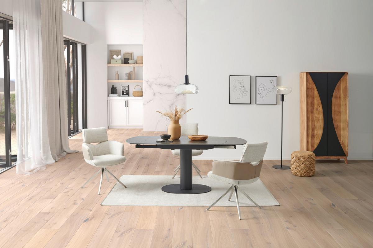 Armlehnstuhl Blake Beige, Sitzfl. 360° Drehbar - Taupe/Edelstahlfarben, KONVENTIONELL, Textil/Metall (59,5/90,5/64,5cm) - Livetastic