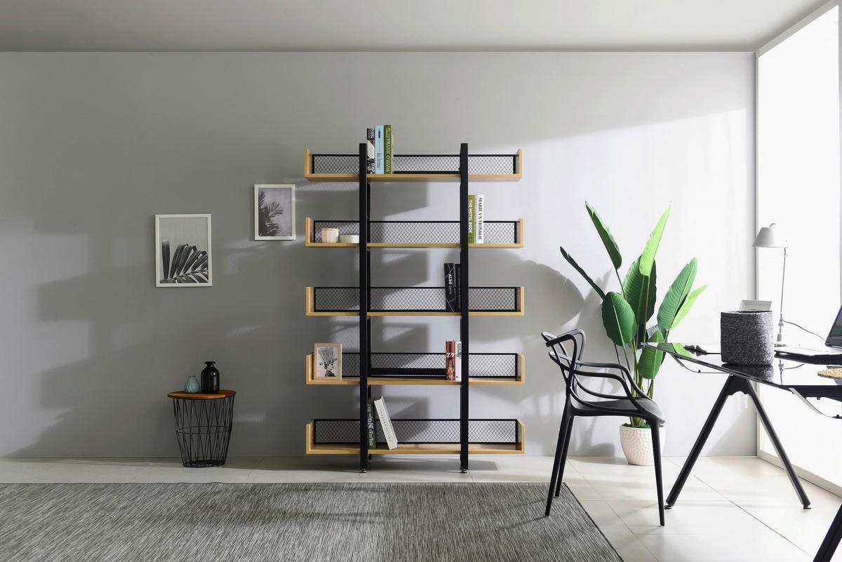 Regal Naturfarben/schwarz B: 120 Cm - Schwarz/Naturfarben, Design, Holzwerkstoff/Metall (120/180/30cm) - Livetastic