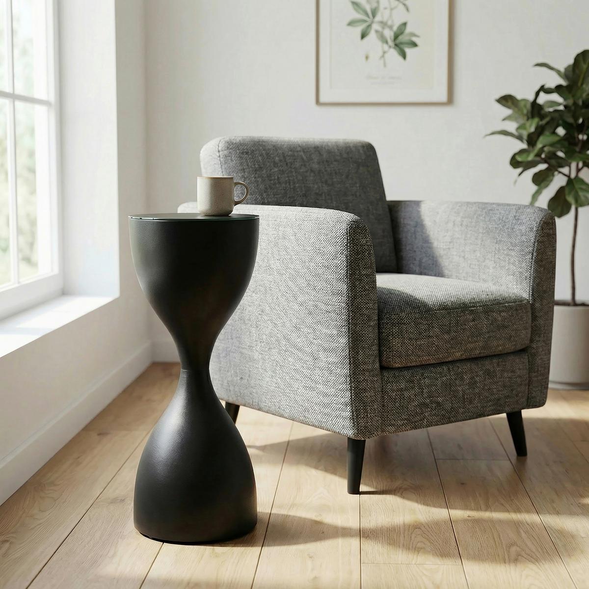 Príručný stolík čierny - čierna, Design, kov/sklo (23/23/62cm) - MID.YOU