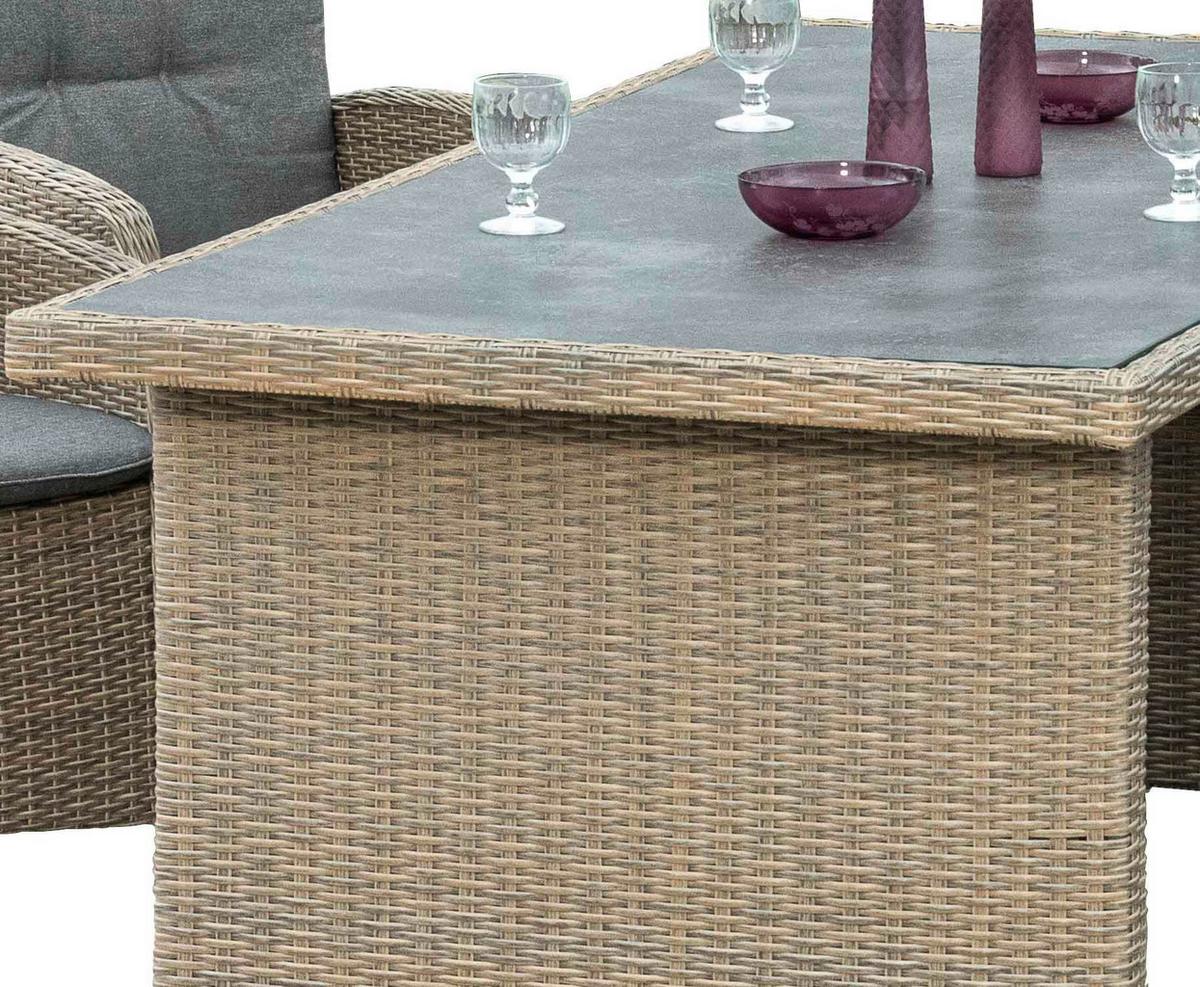 Gartengarnitur 5-Tlg. Atrani Textil/Glas/Metall/Kunststoff - Schieferfarben/Beige, KONVENTIONELL, Glas/Kunststoff - Gardenson
