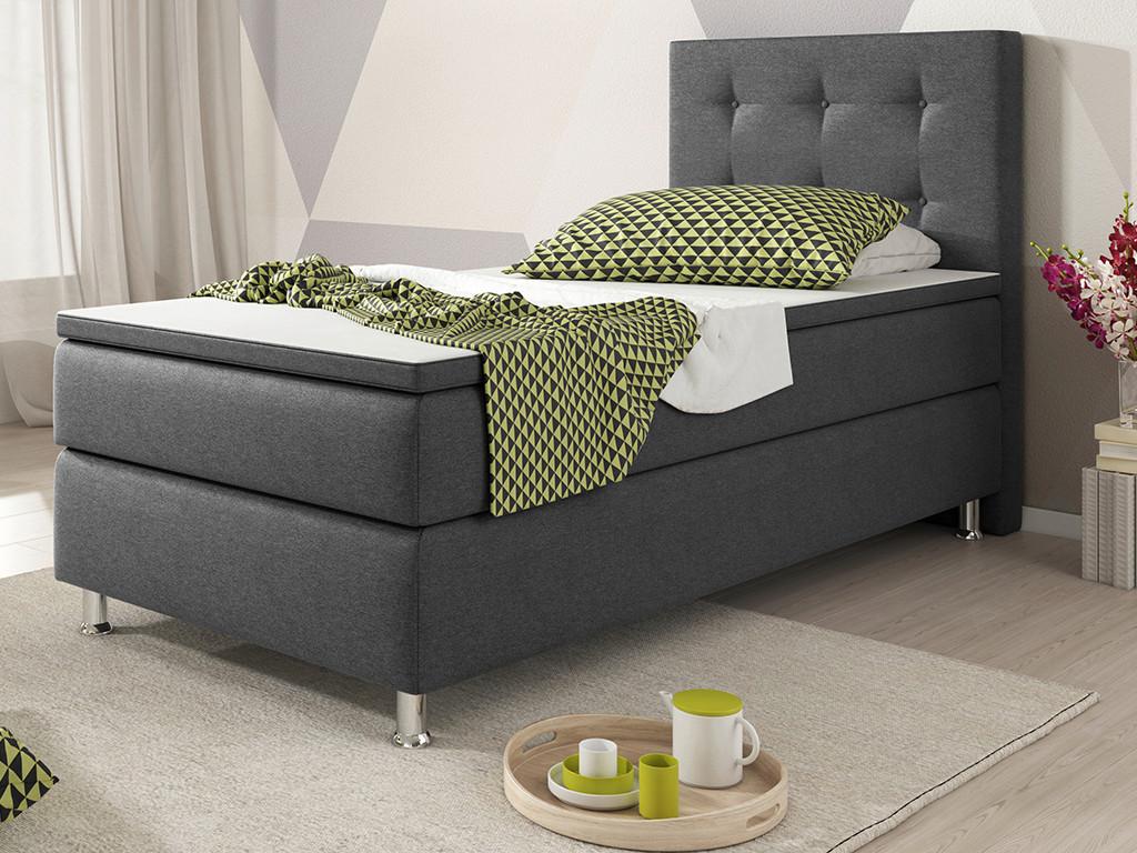 Boxspringbett Mit Topper 90x200 Köln - Anthrazit/Silberfarben, KONVENTIONELL, Textil (90/115/210cm) - MID.YOU