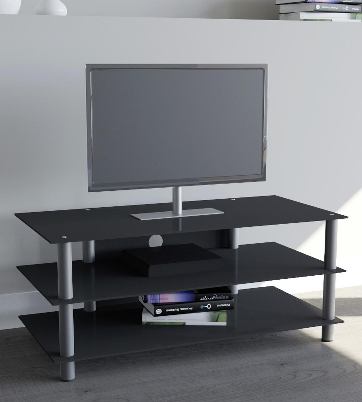Phonotisch Zumbo B: 110 cm Schwarz/Silberfarben - Silberfarben/Schwarz, KONVENTIONELL, Glas/Metall (110/45/42cm) - MID.YOU