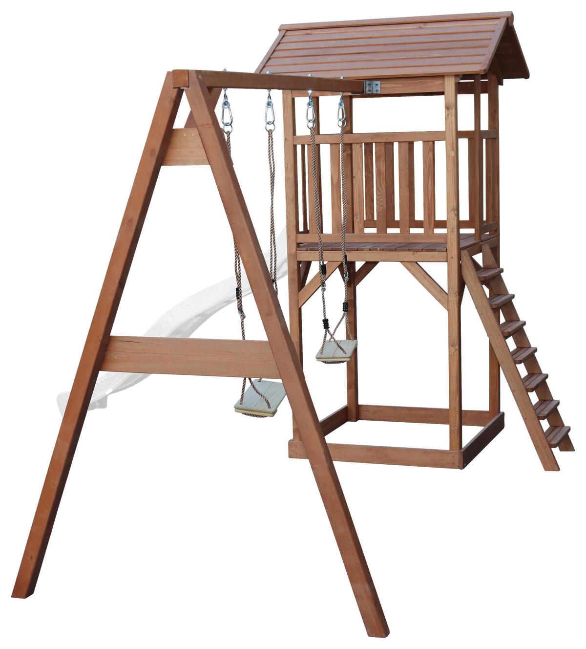 Spielturm A025.122.90 - Braun/Weiß, KONVENTIONELL, Holz/Kunststoff (356,6/241,9/349cm) - Ambia Garden