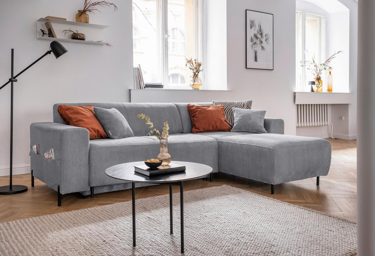 Ecksofa Cuddly Mia Hellgrau S: 260x165 cm - Hellgrau/Schwarz, Textil (260/165cm) - MID.YOU