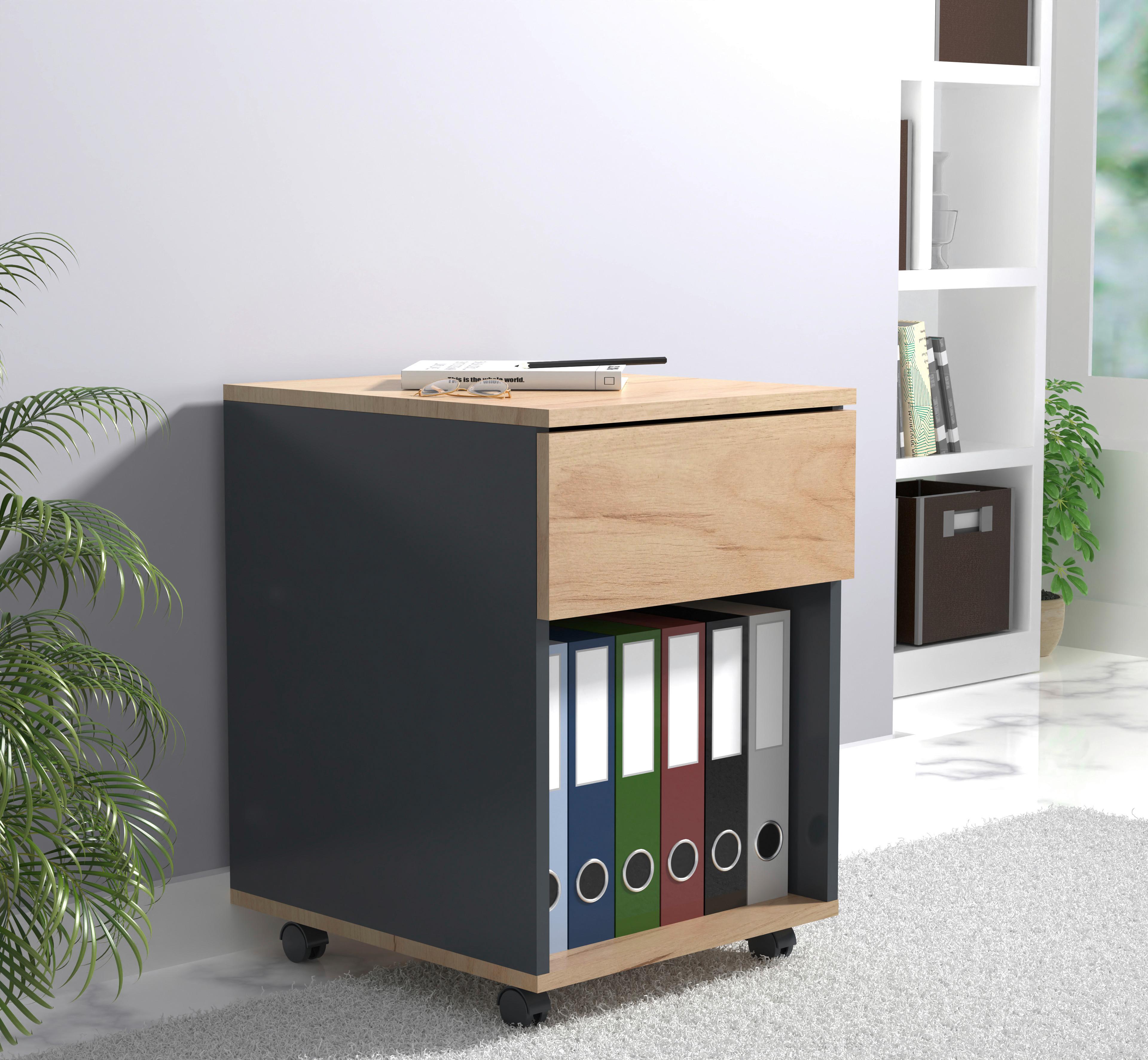 Rollcontainer Anthrazit/ Eiche Dekor Dalrosa 39x55x45cm - Honigeiche/Anthrazit, MODERN, Holzwerkstoff/Kunststoff (39/55/45cm) - MID.YOU