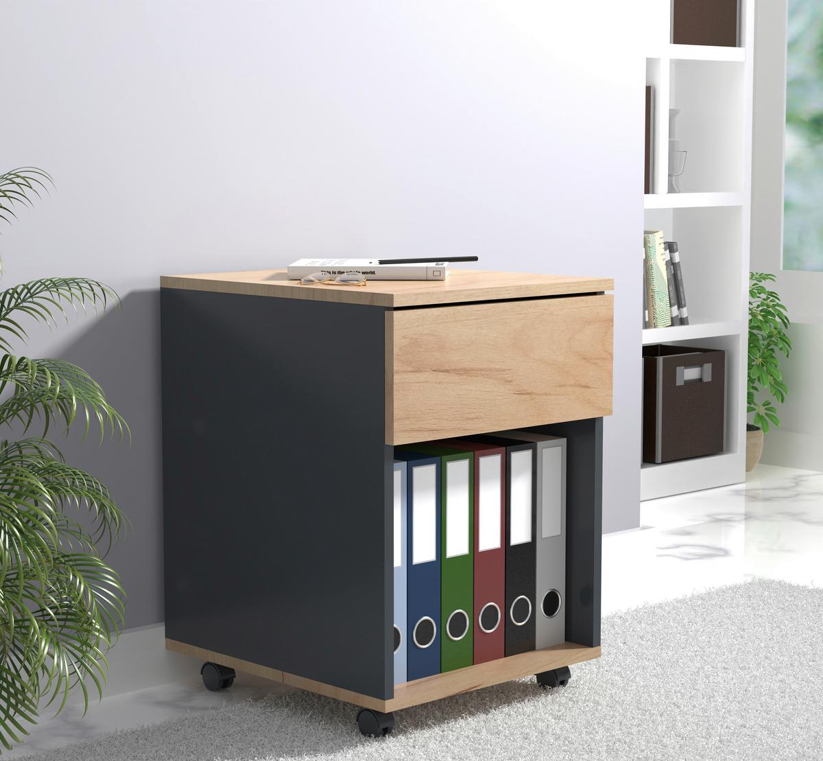 Rollcontainer Anthrazit/ Eiche Dekor Dalrosa 39x55x45cm - Honigeiche/Anthrazit, MODERN, Holzwerkstoff/Kunststoff (39/55/45cm) - MID.YOU