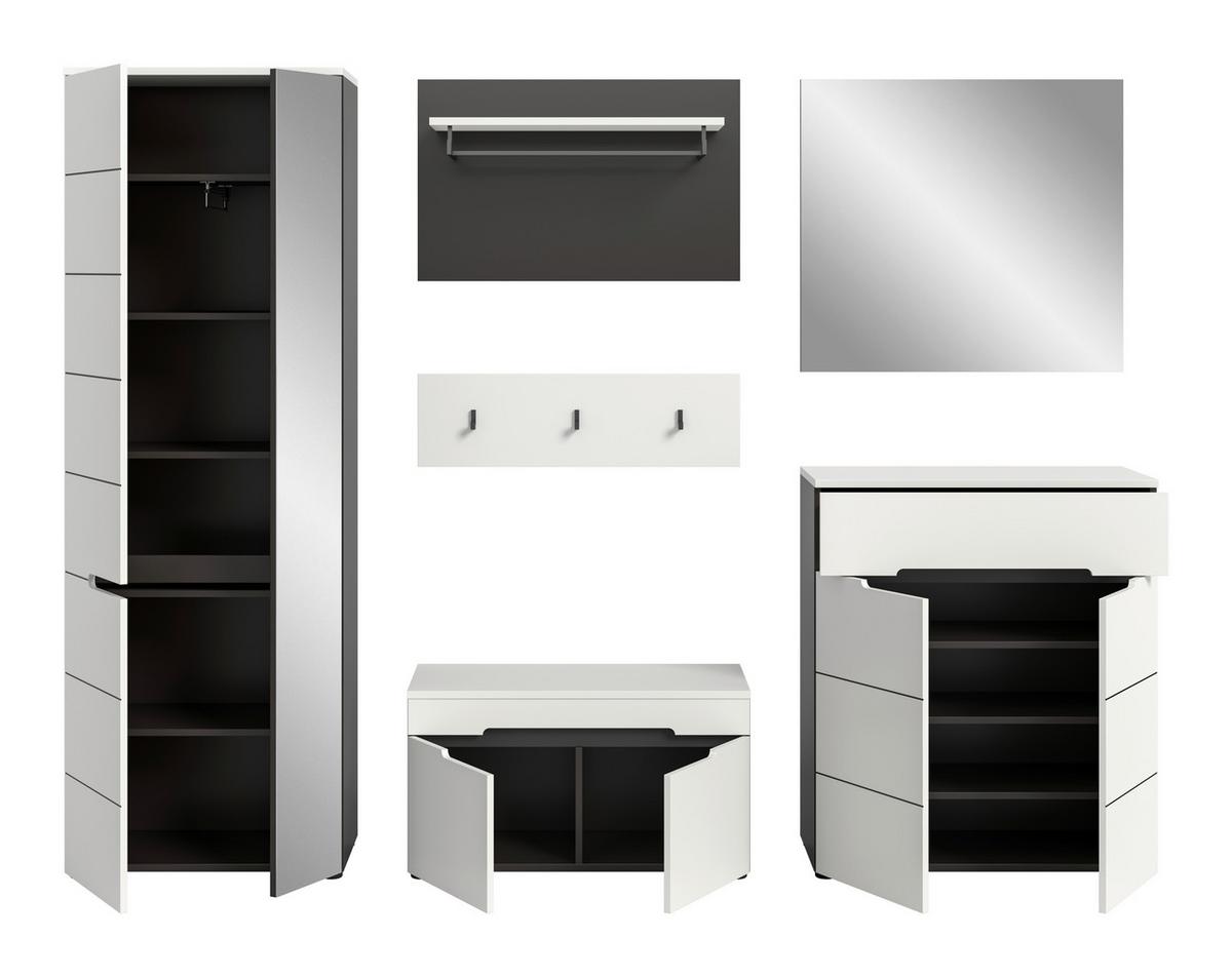 Garderobe Canu 5-Teilig Grau/Weiß B: 265 cm - Weiß/Grau, Design, Holzwerkstoff (265/190/37cm) - Livetastic