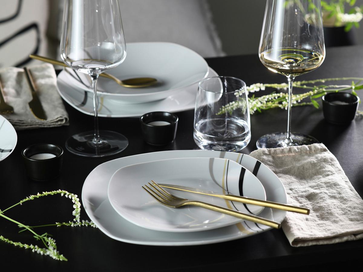 Speisetellerset Square City Line, 18--Teilig., Grau, Weiß - Weiß/Grau, Trend, Keramik - Creatable
