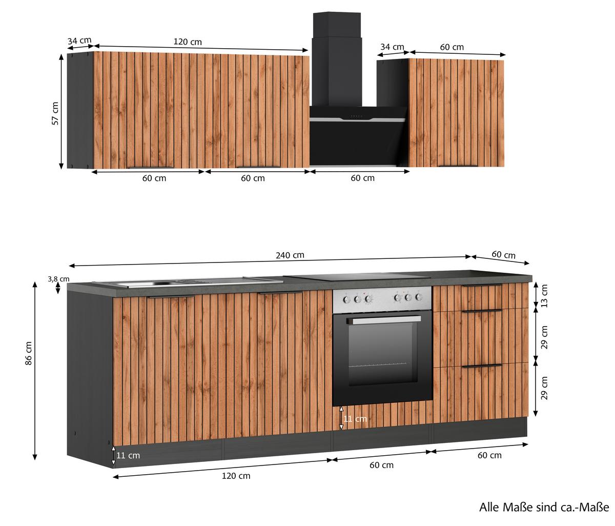 Küchenblock Liverpool Graphit/eiche Dekor B: 240 Cm - Schieferfarben/Eiche Wotan, Basics, Holzwerkstoff (240cm) - Held