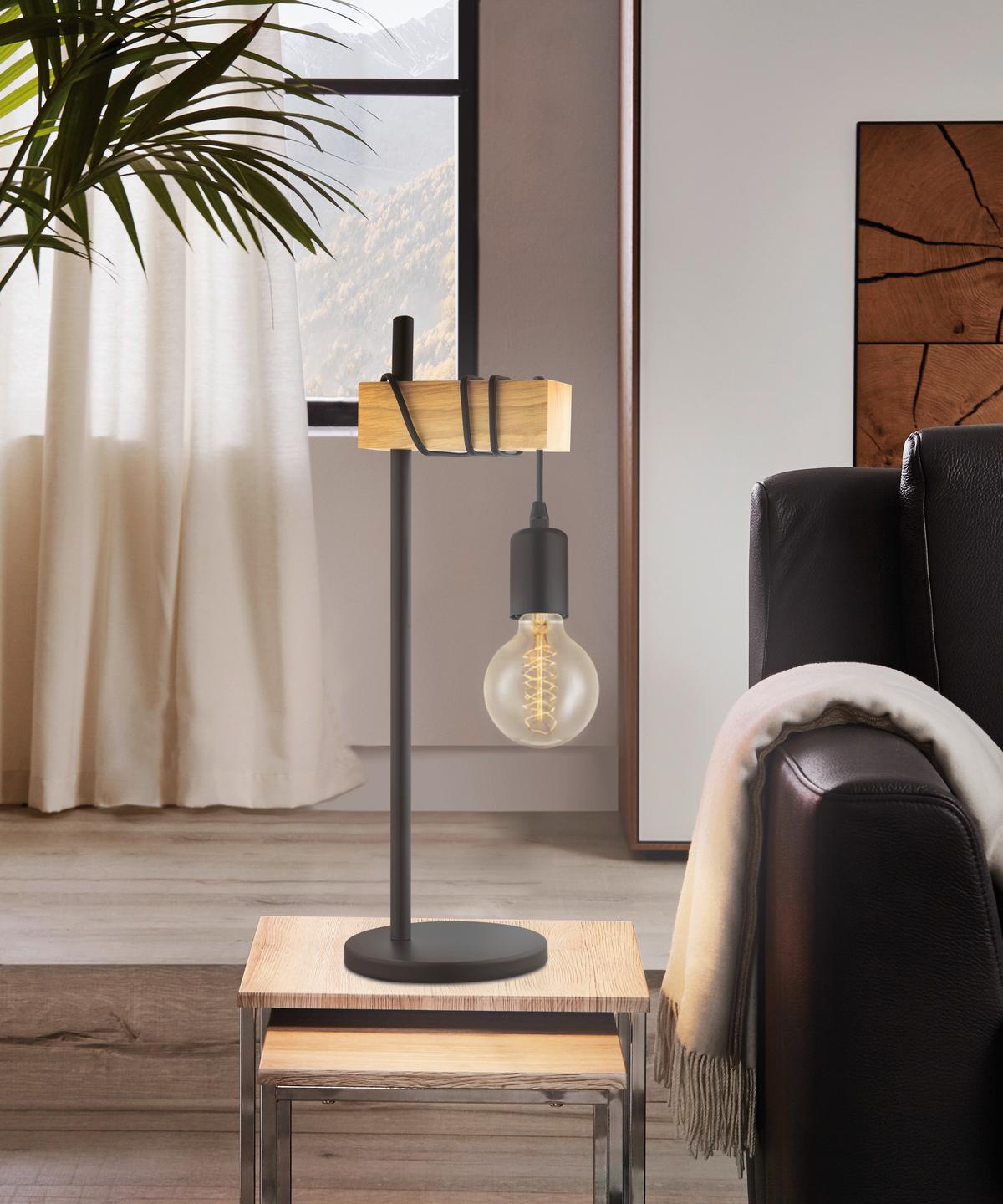 STOLNÍ LAMPA TOWNSHEND - černá/hnědá, Konvenční, kov/dřevo (15,5/50cm) - Eglo