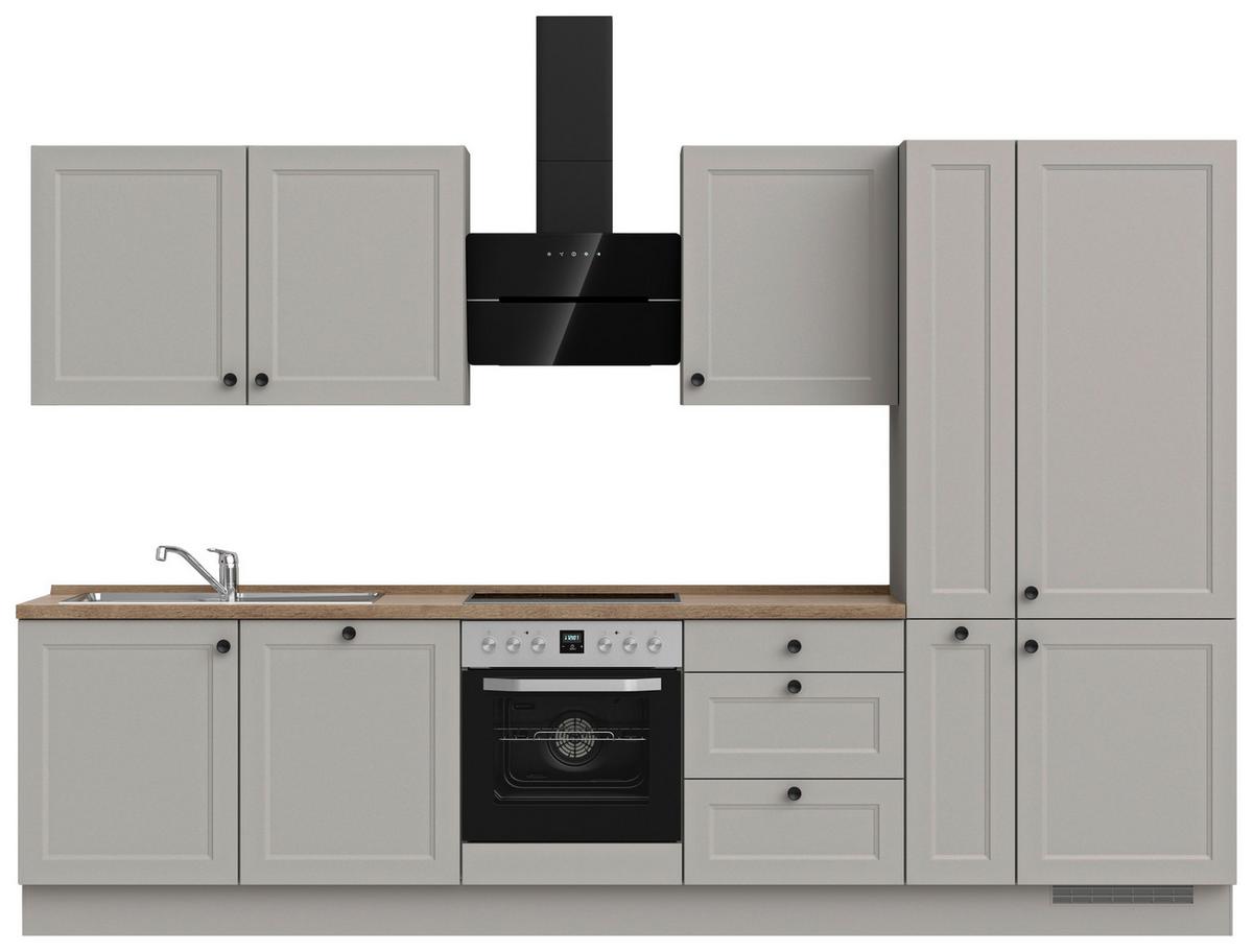 Kuchynská linka 330 cm, kamenná sivá supermatná - čierna/sivá, Modern, kov/kompozitné drevo (330cm) - Nobilia
