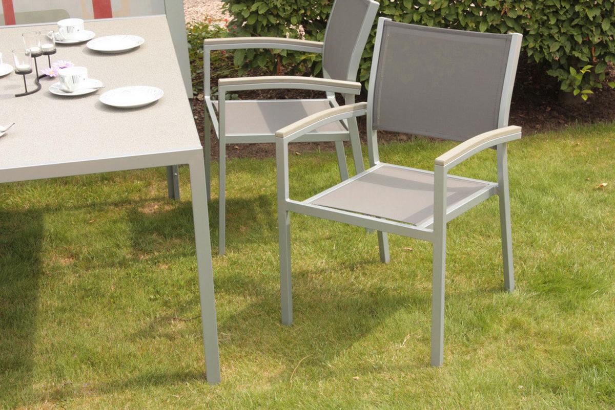 Gartentischgruppe Grace - Silberfarben/Grau, Basics, Glas/Kunststoff - Gardenson