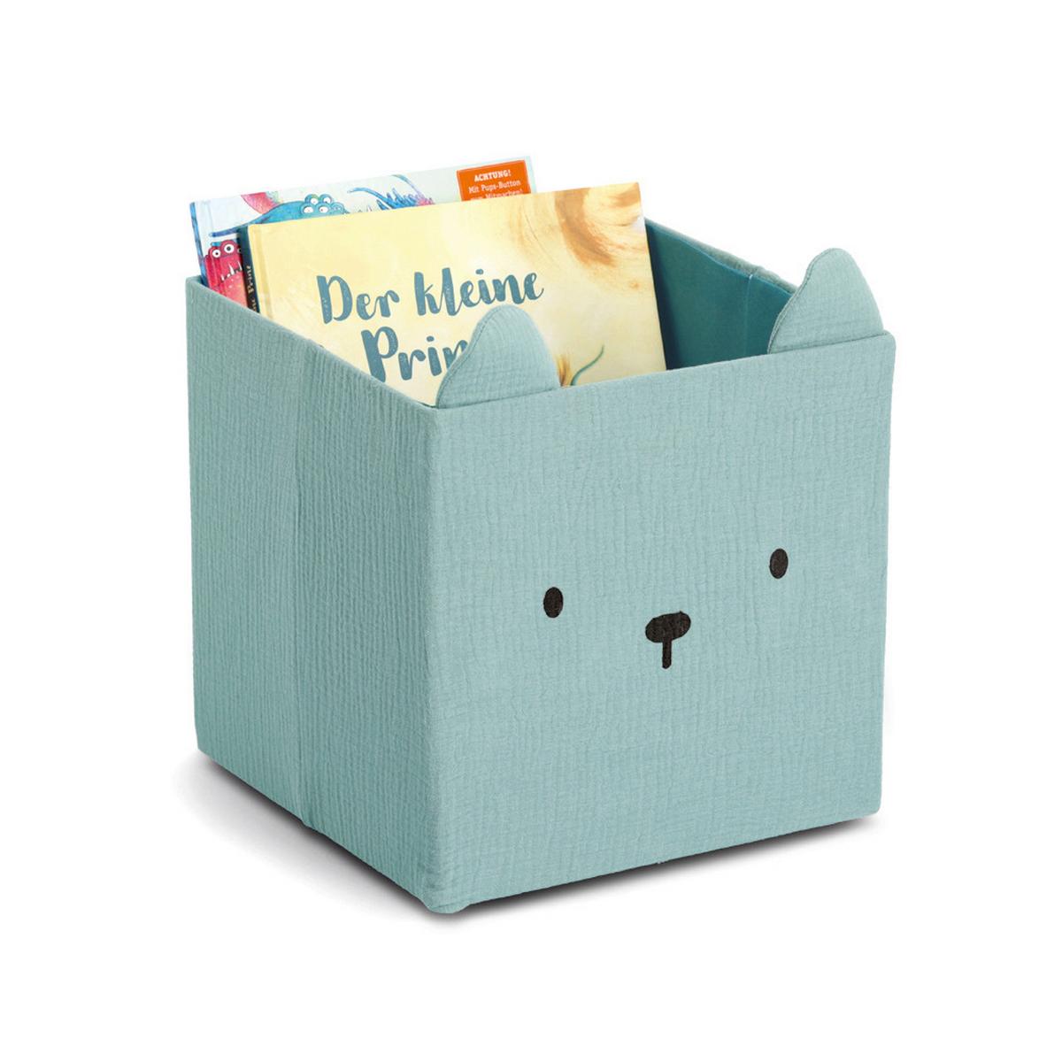 Aufbewahrungsbox 'Bär' minttürkis, ca. 28x28x28 cm - Minttürkis, MODERN, Kunststoff/Textil (28/28/28cm)