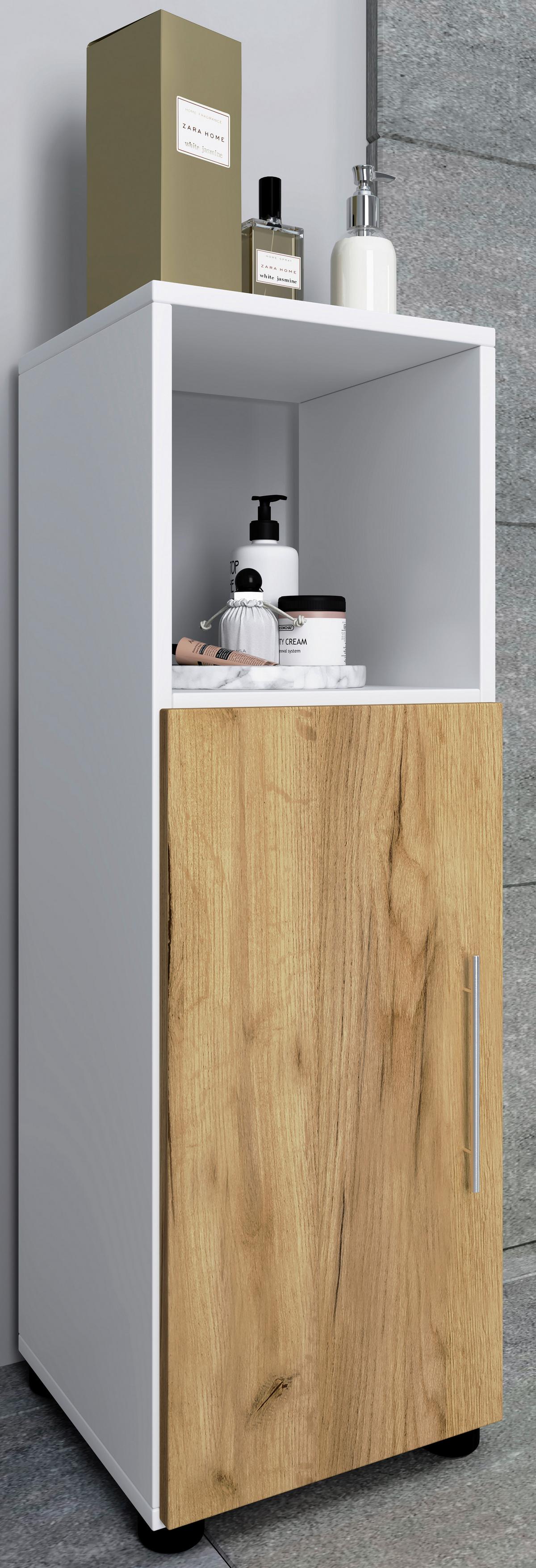 Badezimmer Unterschrank Flandu Bxh 31x93 Cm Weiß - Honigeiche/Schwarz, MODERN, Holzwerkstoff (31/93/30cm) - MID.YOU