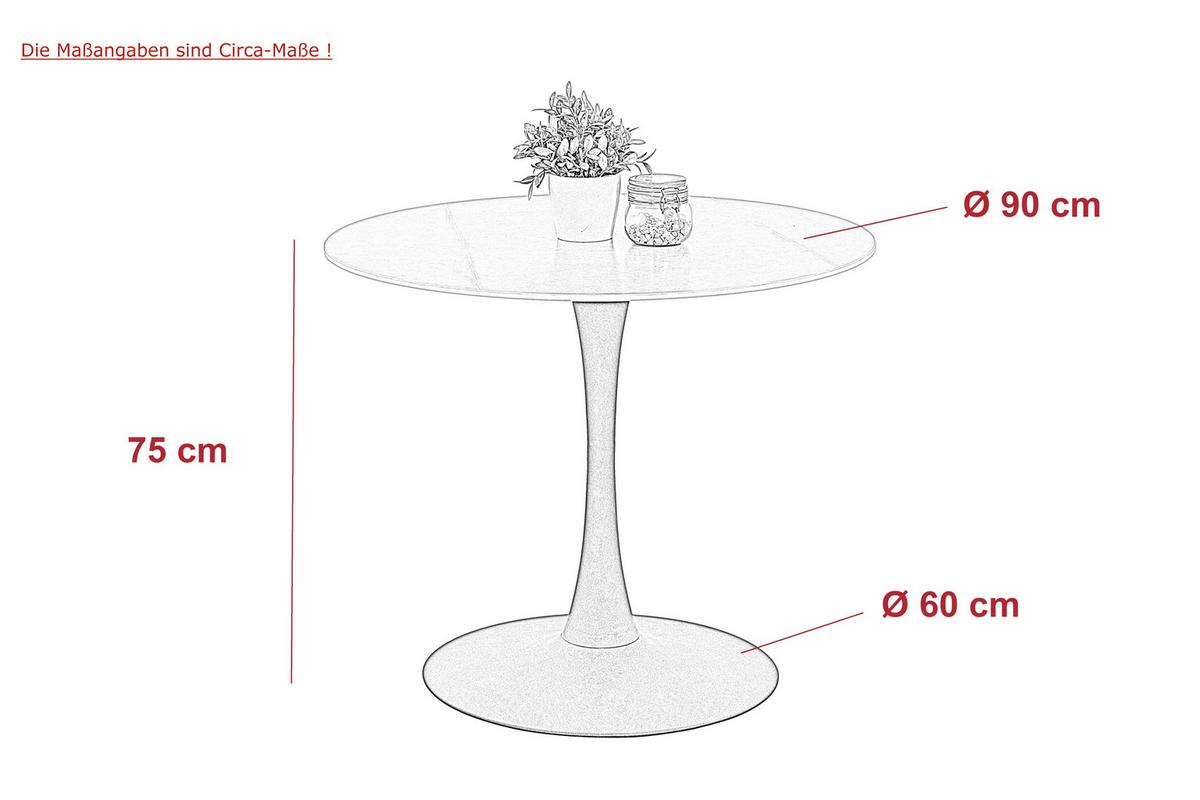 ESSTISCH PAOLA II T - Anthrazit/Schwarz, MODERN, Stein/Metall (90/75/90cm) - P & B