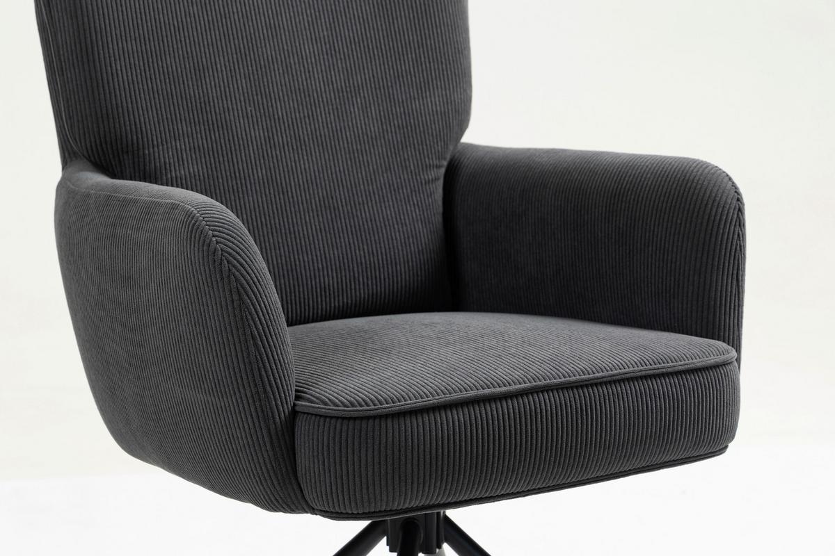 Armlehnstuhl Mila Cord Sitzfl. 180° drehbar, B: 60cm - Anthrazit/Schwarz, KONVENTIONELL, Textil/Metall (60/95/67cm)