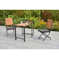 Gartentischgruppe 3tlg. Set - Graphitfarben/Naturfarben, KONVENTIONELL, Holz/Textil - Gardenson