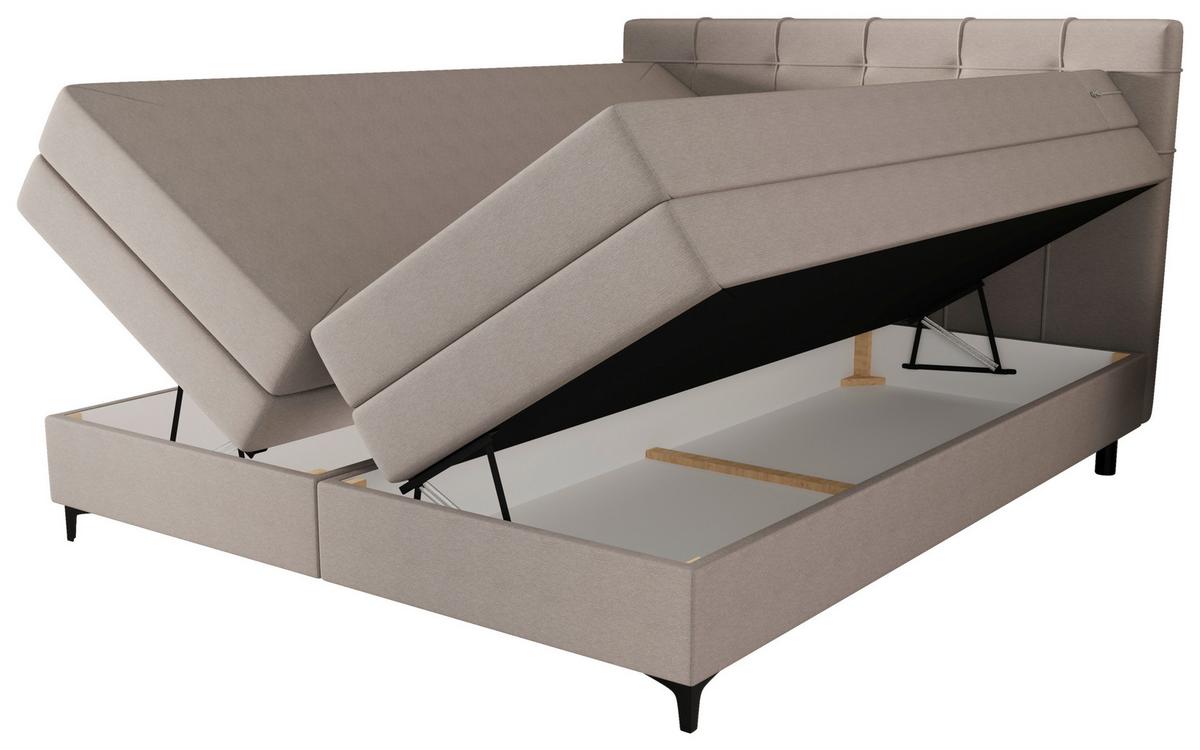 Boxspringbett Mitto mit Topper 160x200 cm - Lavagrau/Schwarz, KONVENTIONELL, Textil/Metall (160/200cm)