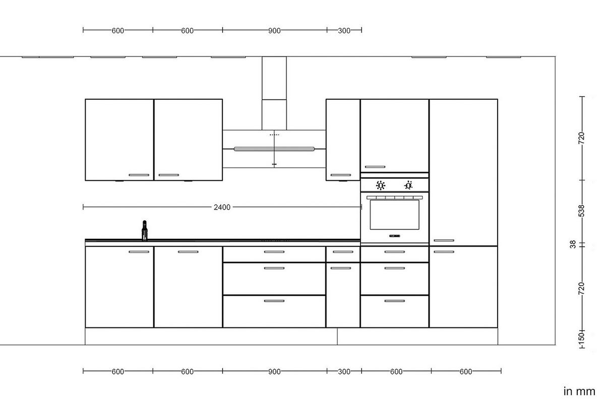 Kuchynská linka 360 cm, bridl.šedý betón/bridl.šedá - farba ušľachtilej ocele/bridlicová, Modern, kov/kompozitné drevo (360cm) - Nobilia