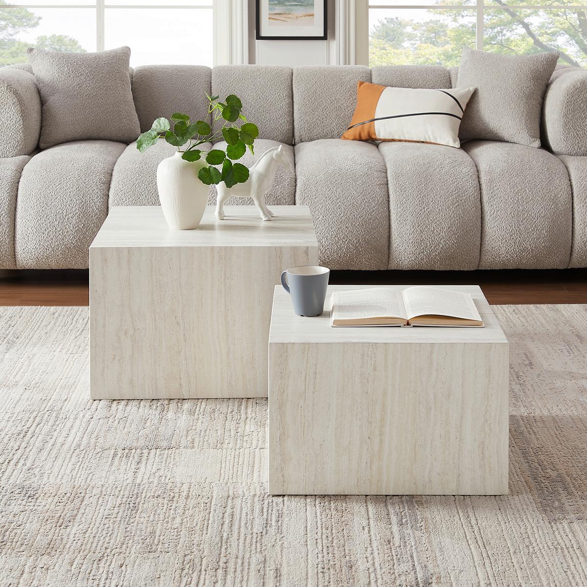 Couchtischset 2-teilig Beige - Beige, Design, Holzwerkstoff (58-50/58-50/40-33cm) - Livetastic