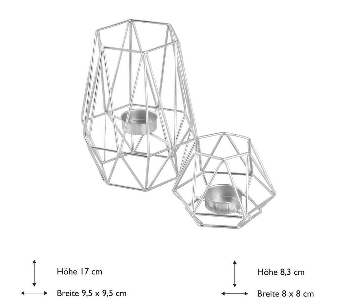 Teelichhalter-set Eisen Silberfarben, 2 Größen - Silberfarben, Basics, Metall (9,5/8/17/8,3cm) - Echtwerk