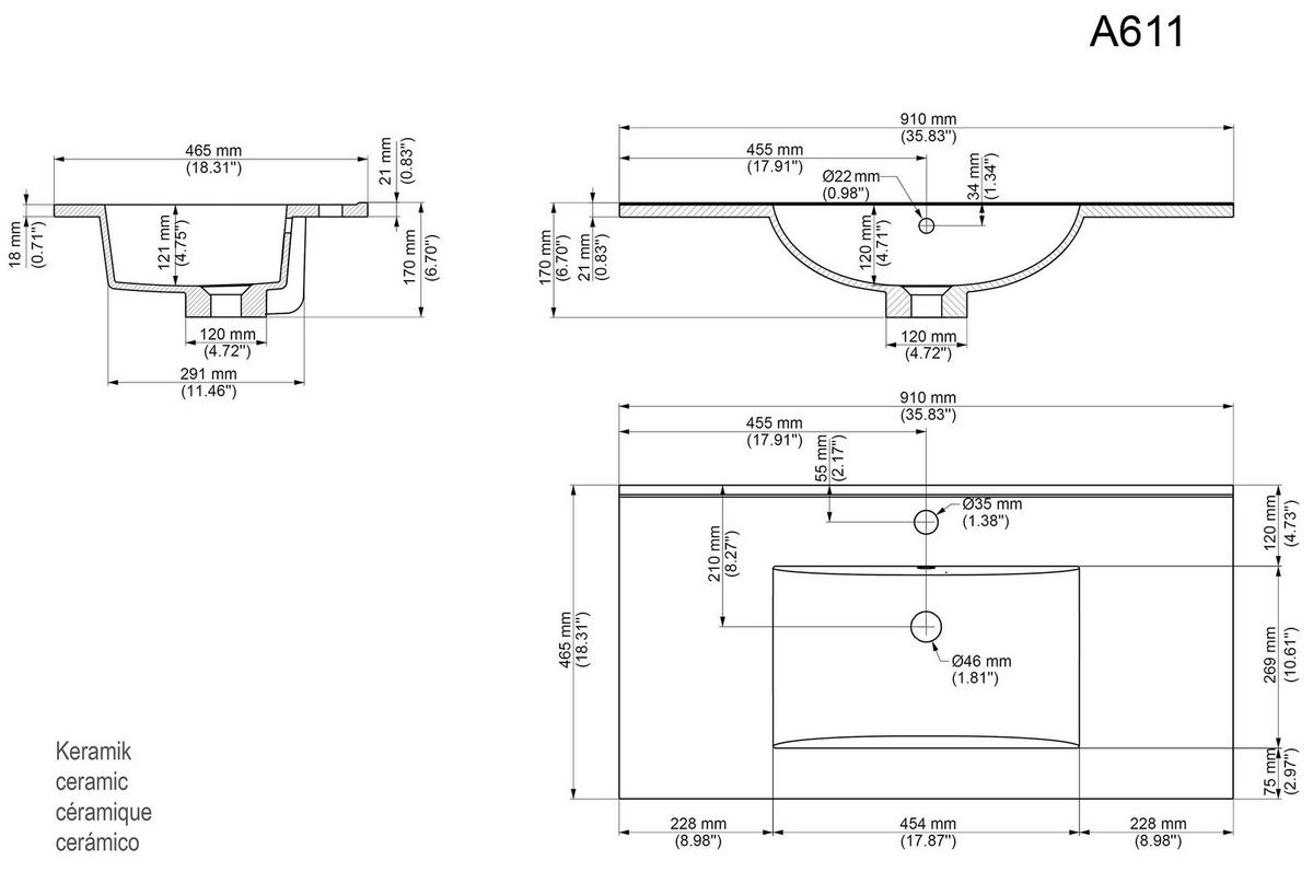 WASCHTISCHKOMBI Homeline, Graphitfarben B: 91 cm - Graphitfarben/Weiß, Basics, Keramik/Holzwerkstoff (91cm) - MID.YOU