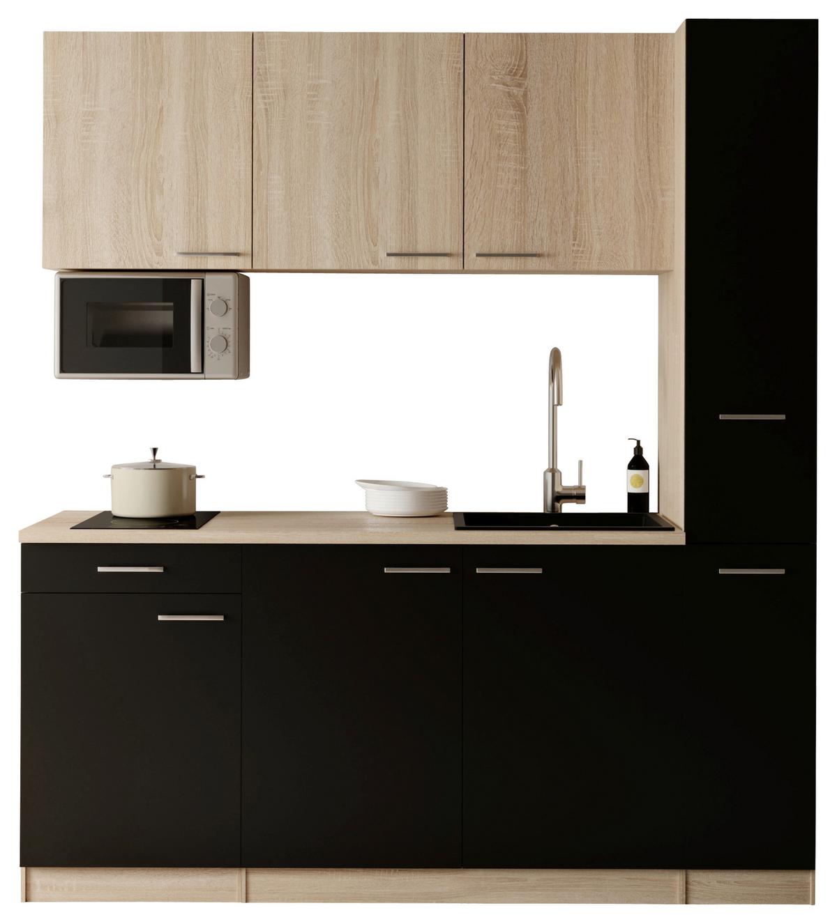 KÜCHENBLOCK Ingrid, Schwarz B: 180 cm - Eichefarben/Schwarz, Design, Holzwerkstoff (180cm) - Respekta