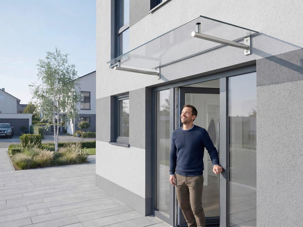 Vordach mit VSG Sicher- heitsglas, 140x80 cm - Basics (140/1/80cm)