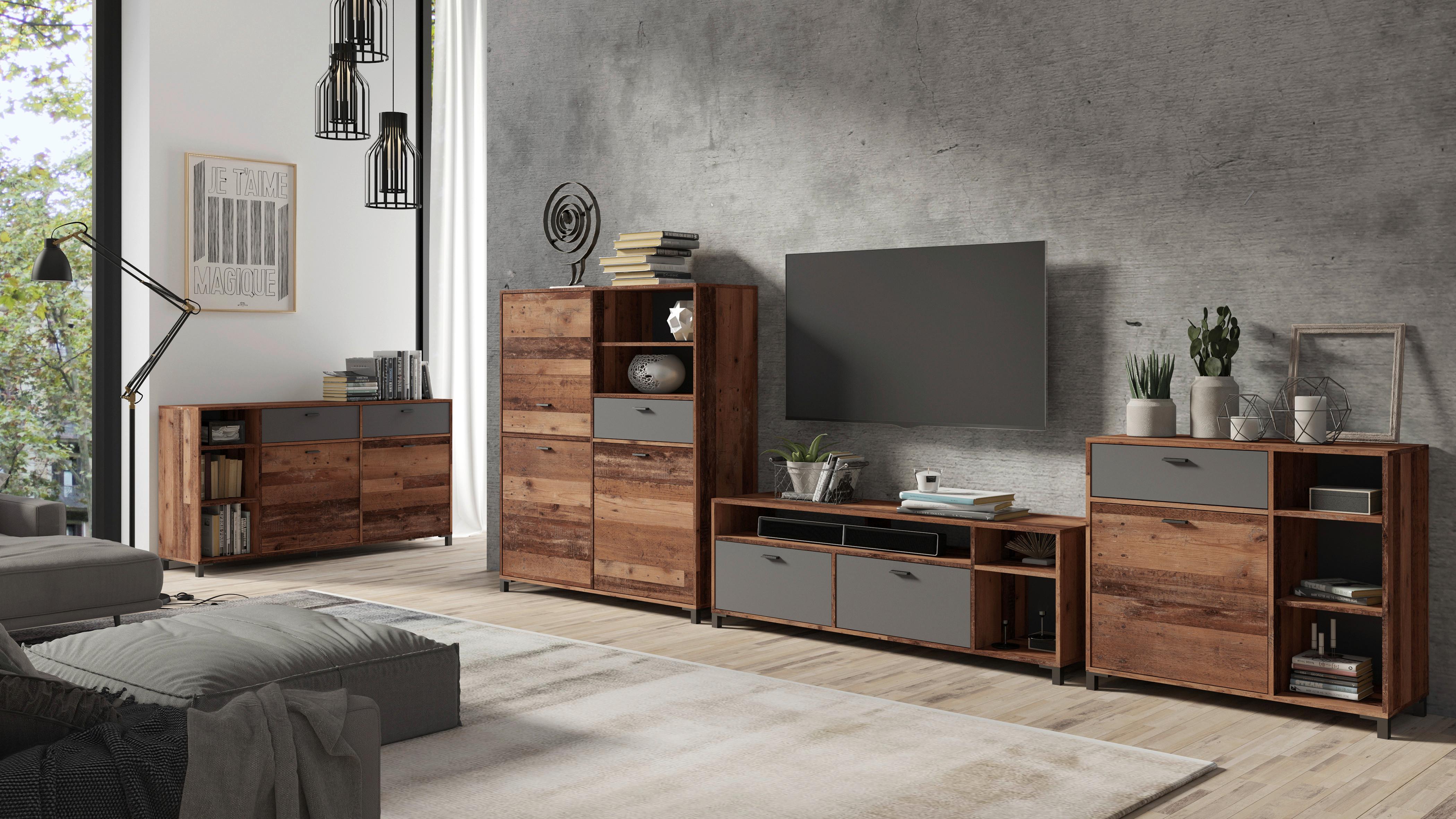 Sideboard 160 Cm Jackson Anthrazit/braun - Anthrazit/Schwarz, Design, Holzwerkstoff (160/85/40cm) - MID.YOU
