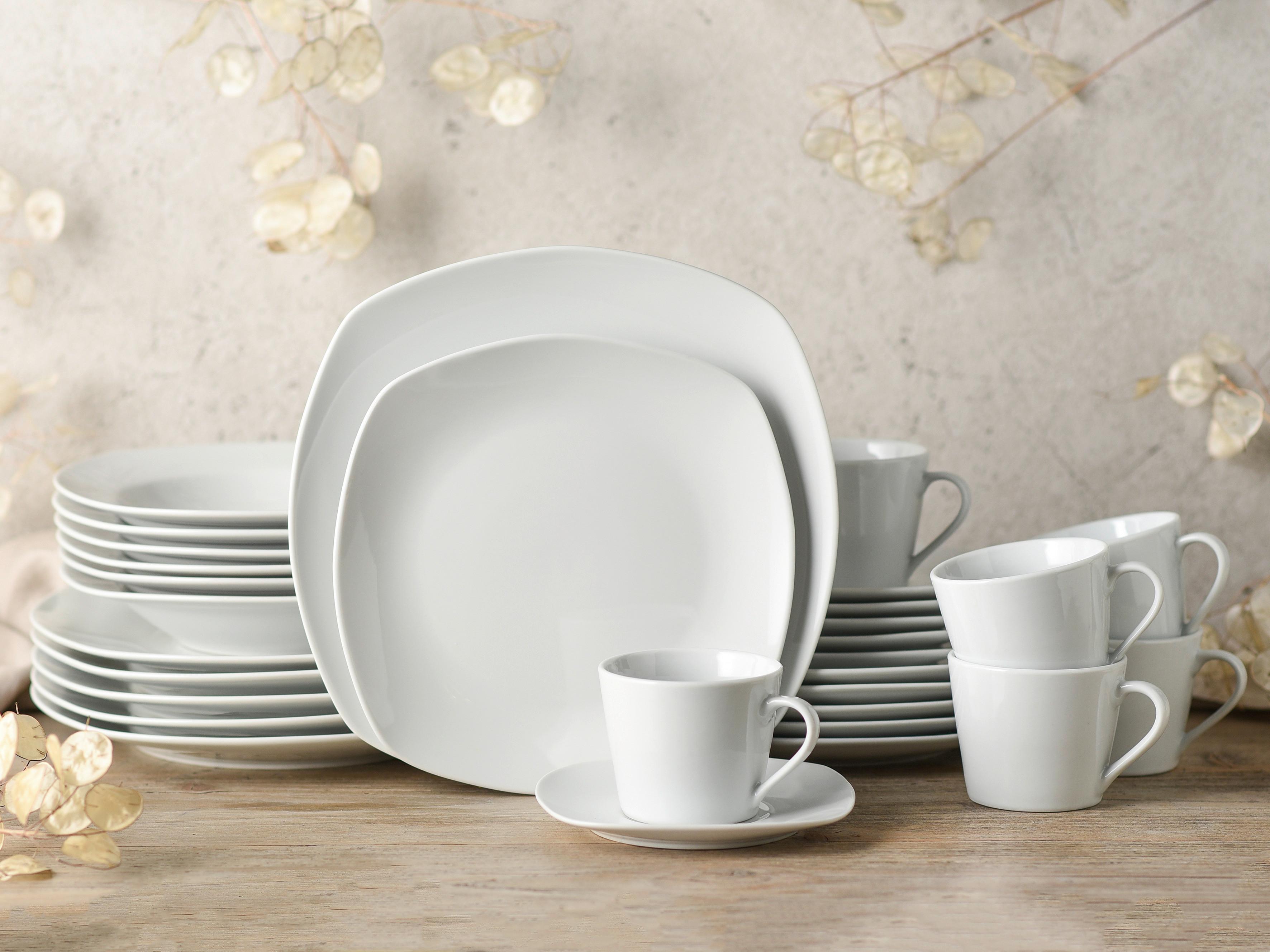 Kombinovaná souprava Amelie bílá, 30 dílná pro 6 osob - bílá, Basics, keramika (34,4/29,2/35cm)