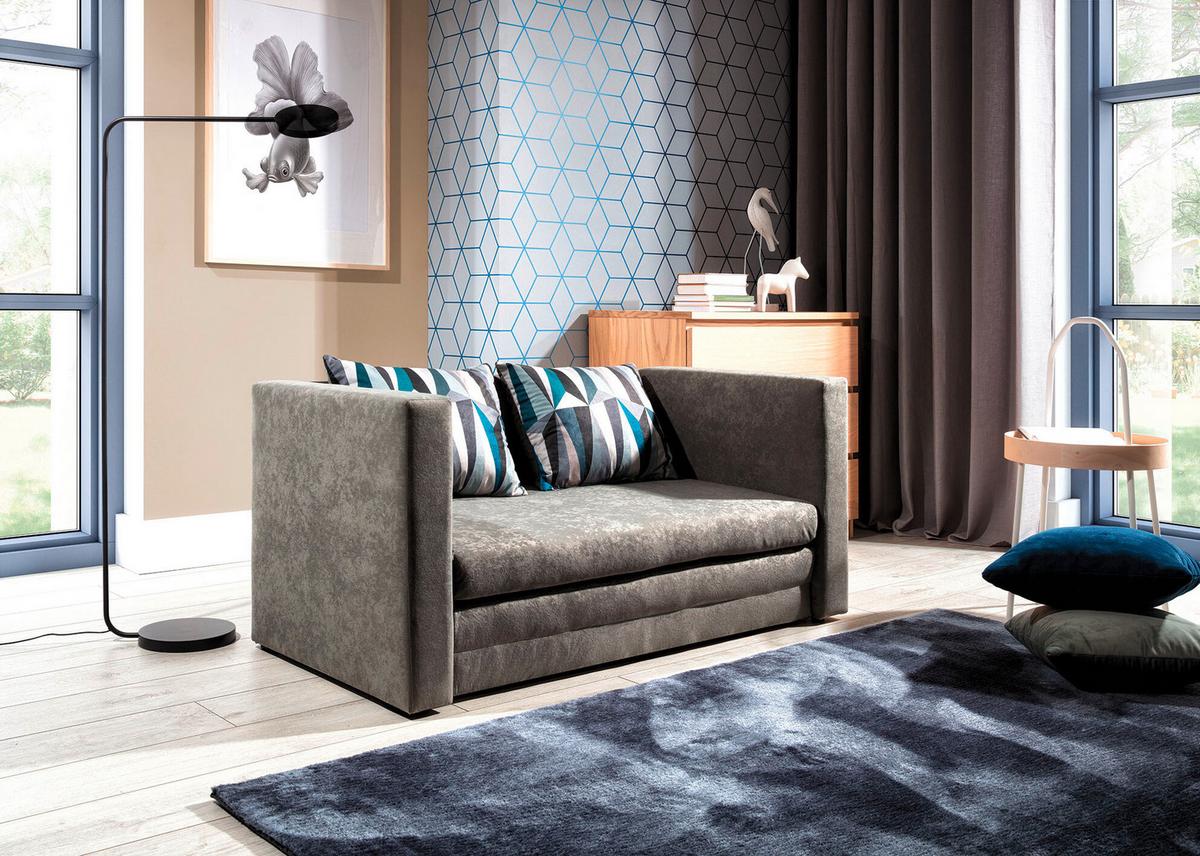 Schlafsofa Neva Blaugrau, B: 132 Cm - Blaugrau/Schwarz, Design, Textil (132/62/70cm) - MID.YOU