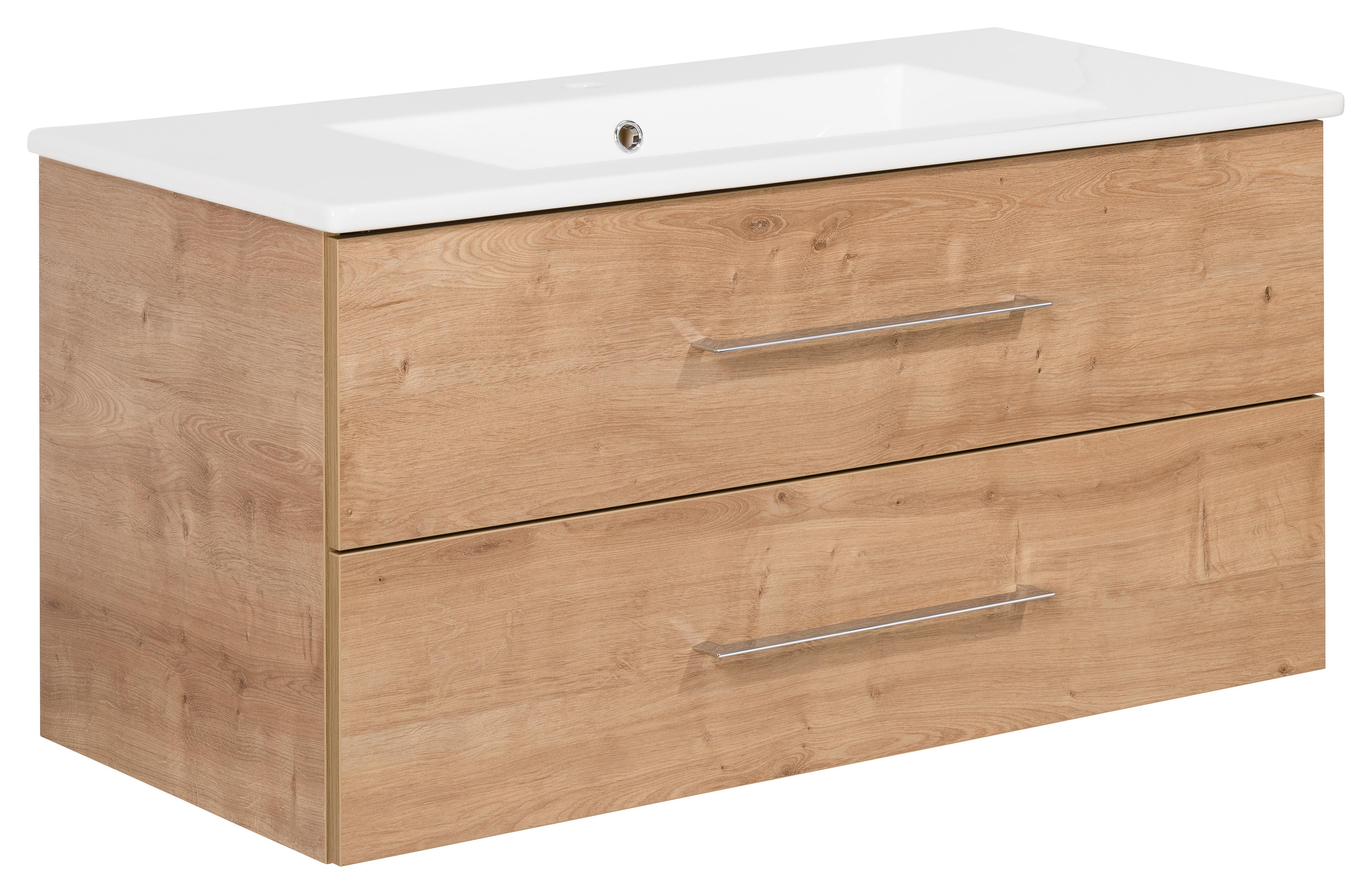 Waschbecken mit Unterschrank Perfekt B:103 cm Holz Dekor - Eichefarben/Weiß, MODERN, Keramik/Holzwerkstoff (103cm) - MID.YOU