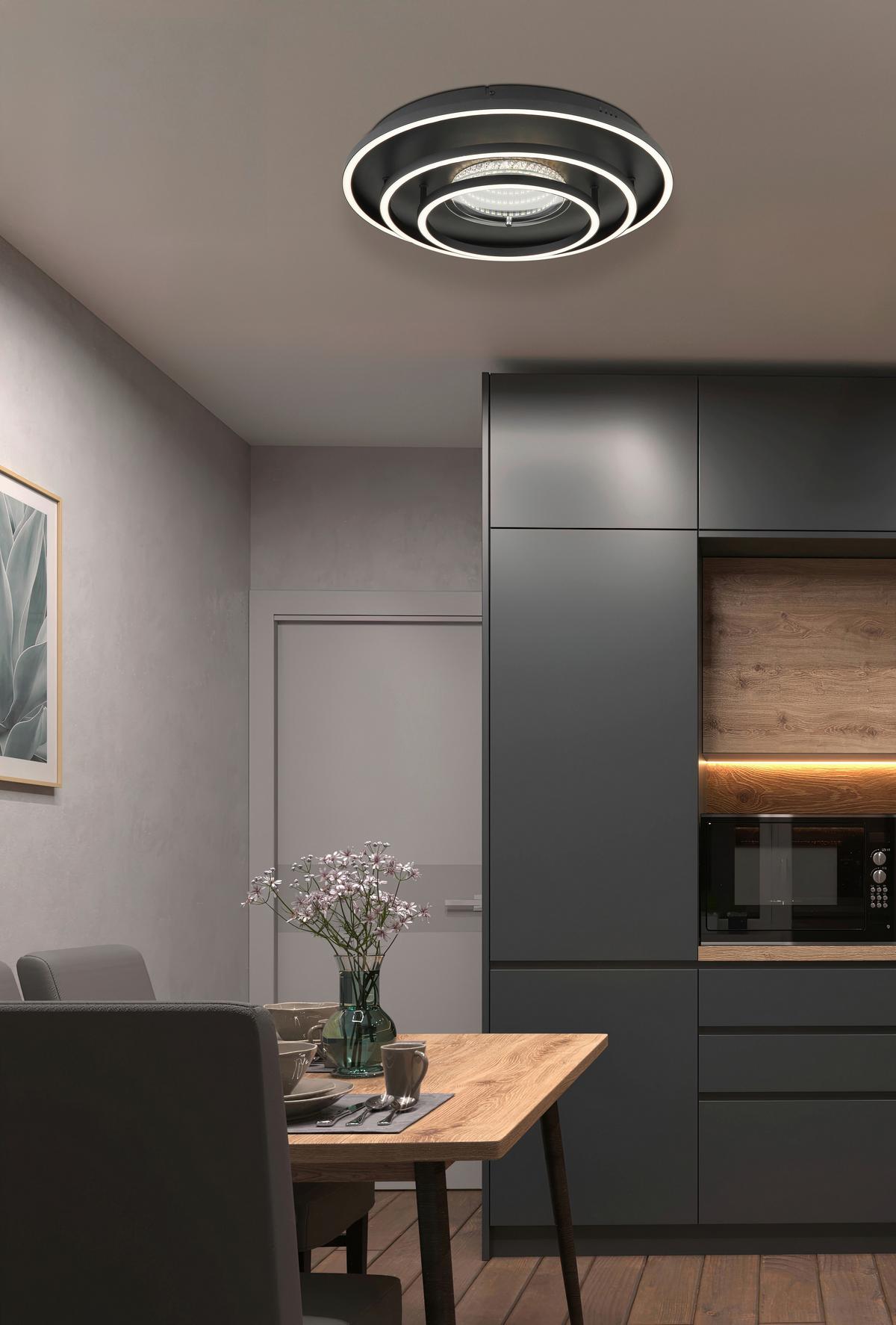 LED-Deckenleuchte Memory-Funktion - Schwarz/Weiß, Design, Kunststoff/Metall (72,2/51,7/10cm) - Globo