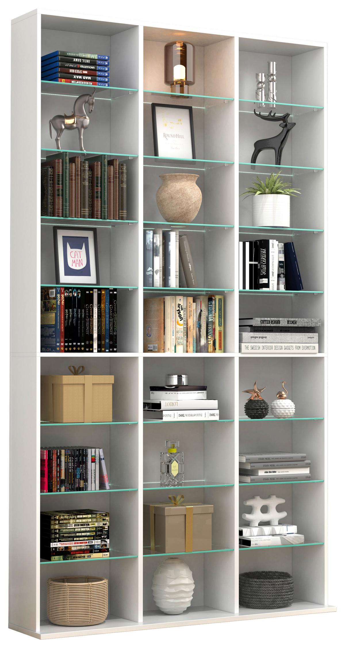 Regal Zilas Weiß B: 102 cm - Weiß, Design, Glas/Holzwerkstoff (102/181/23cm) - MID.YOU