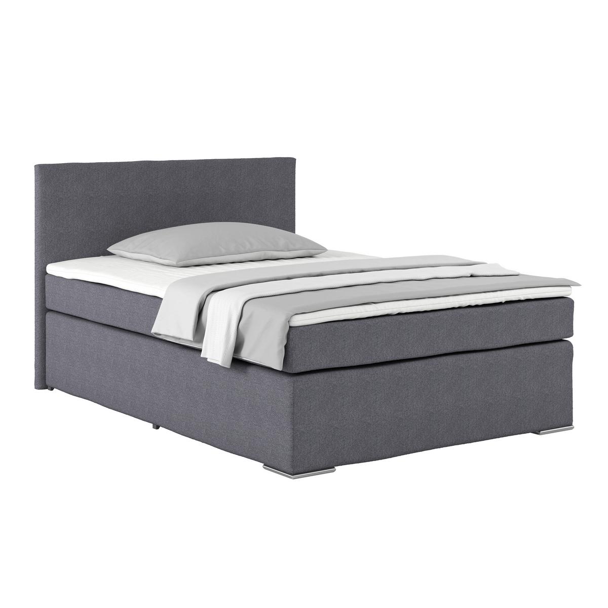 Postel Boxspring NERO PL: 140/200 cm, tmavě šedá - tmavě šedá/barvy chromu, Konvenční, kov/textil (140/200cm)
