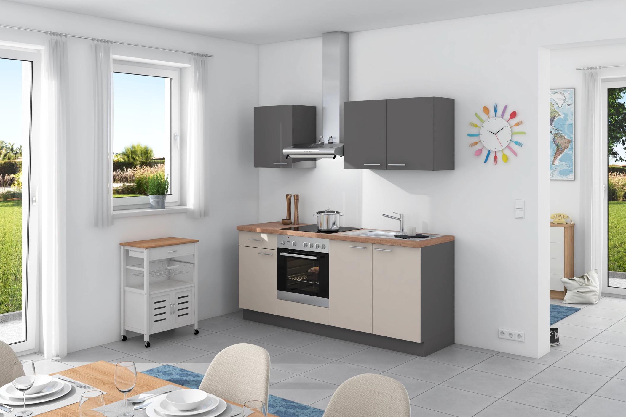 Küchenzeile Win ohne Geräte 200 cm Anthrazit/Creme - Anthrazit/Creme, Design, Holzwerkstoff (200cm) - Express