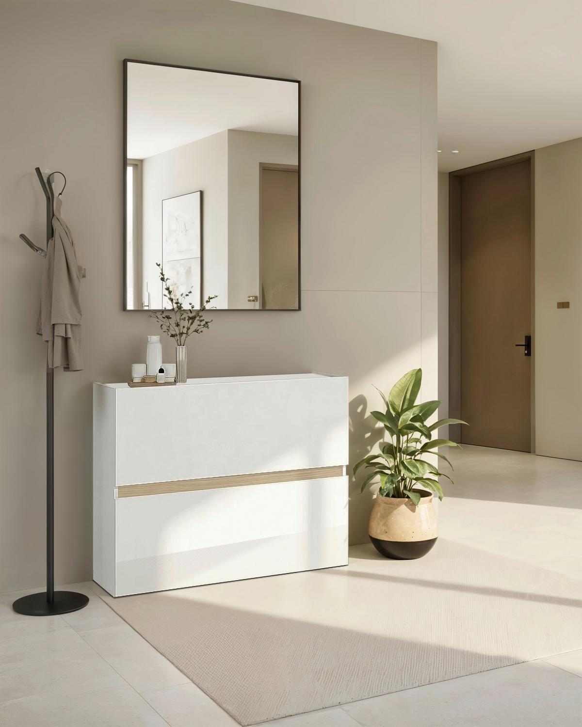 Schuhkipper Rainbow Eichefarben/weiß Hg B: 104 Cm - Eichefarben/Weiß Hochglanz, Design, Holzwerkstoff (104/82/29cm) - MID.YOU