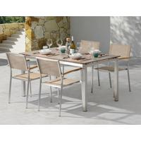 Gartengarnitur 7-Tlg. Skye Metall/Kunststoff/Holzdekor - Platinfarben/Braun, Basics, Holzwerkstoff/Textil (150/89/90cm) - Gardenson