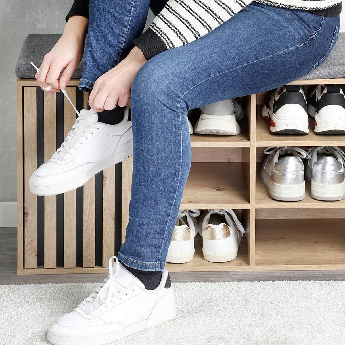 GARDEROBENBANK Eiche/Grau B: 51,5cm - Eichefarben/Schwarz, Basics, Holzwerkstoff/Textil (51,5/48/29,5cm) - Kesper