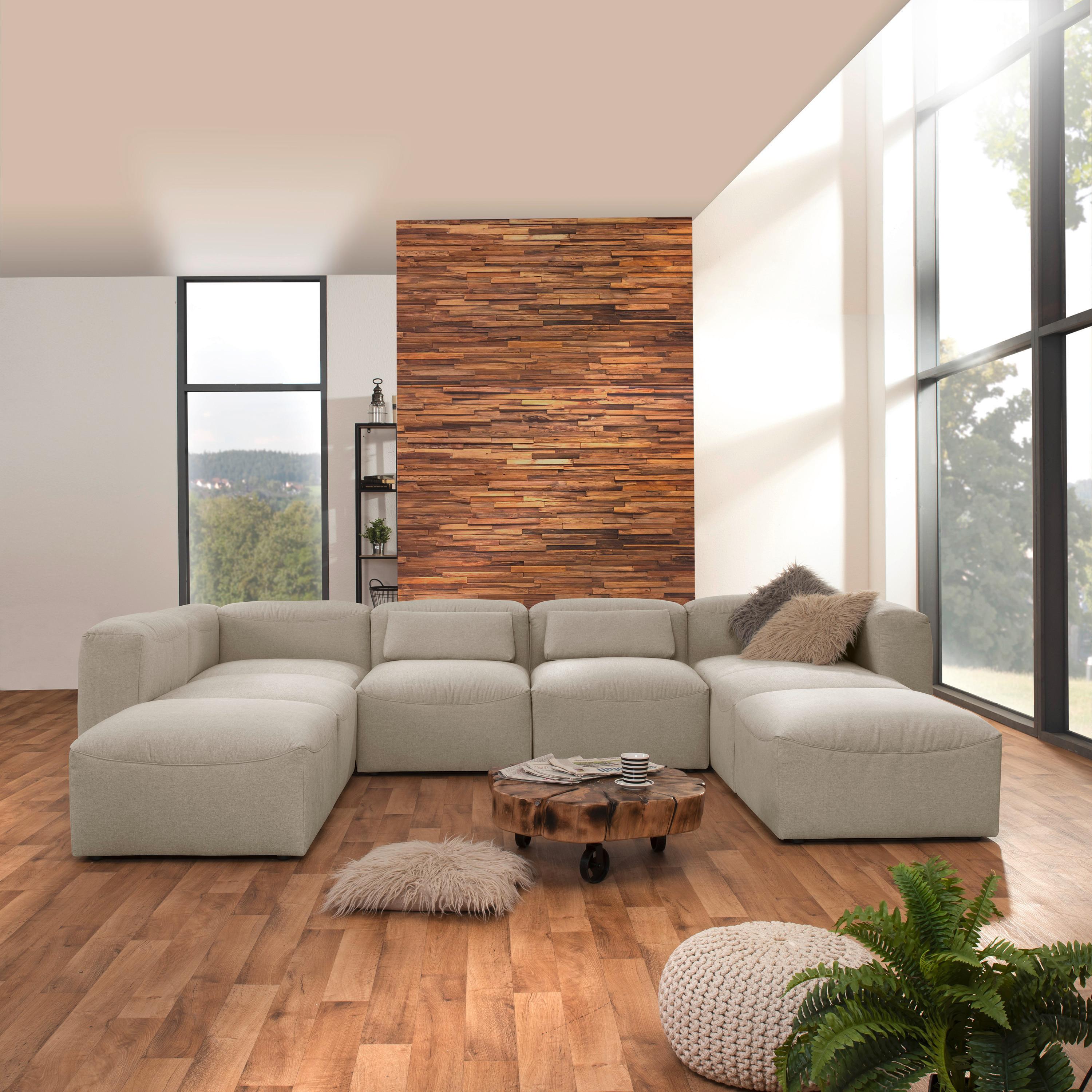 Wohnlandschaft Lena Creme Flachgewebe - Creme, Design, Textil (250/350/235cm) - Max Winzer