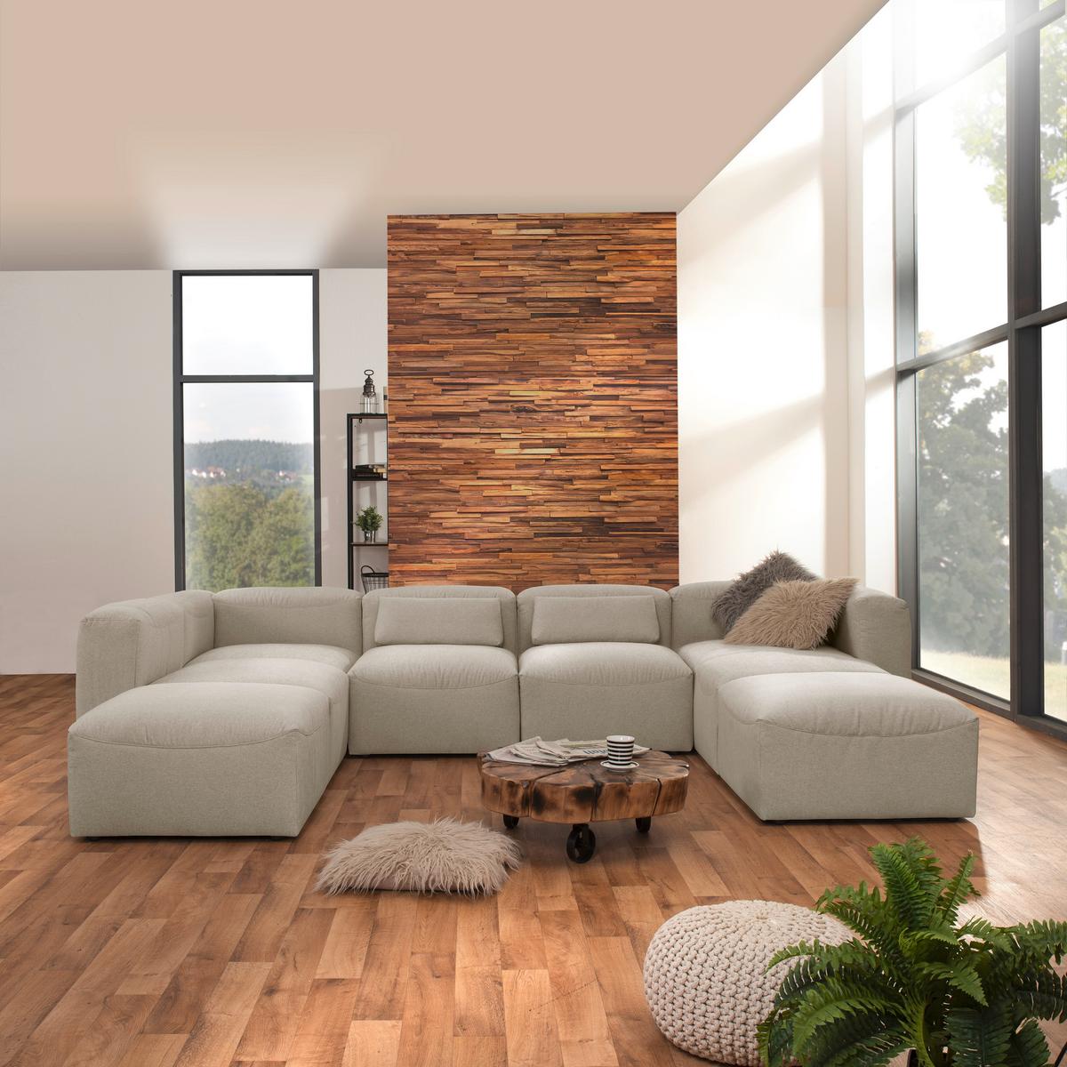 Wohnlandschaft Lena Creme Flachgewebe - Creme, Design, Textil (250/350/235cm) - Max Winzer