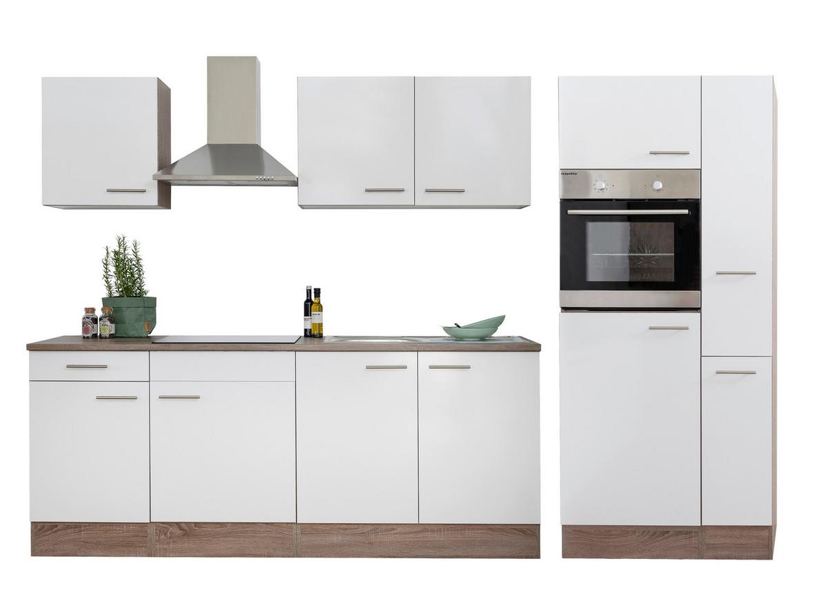 Küchenzeile mit Geräten B: 300 cm Weiß/Eiche Dekor - Eichefarben/Weiß, Design, Holzwerkstoff (300cm) - Respekta