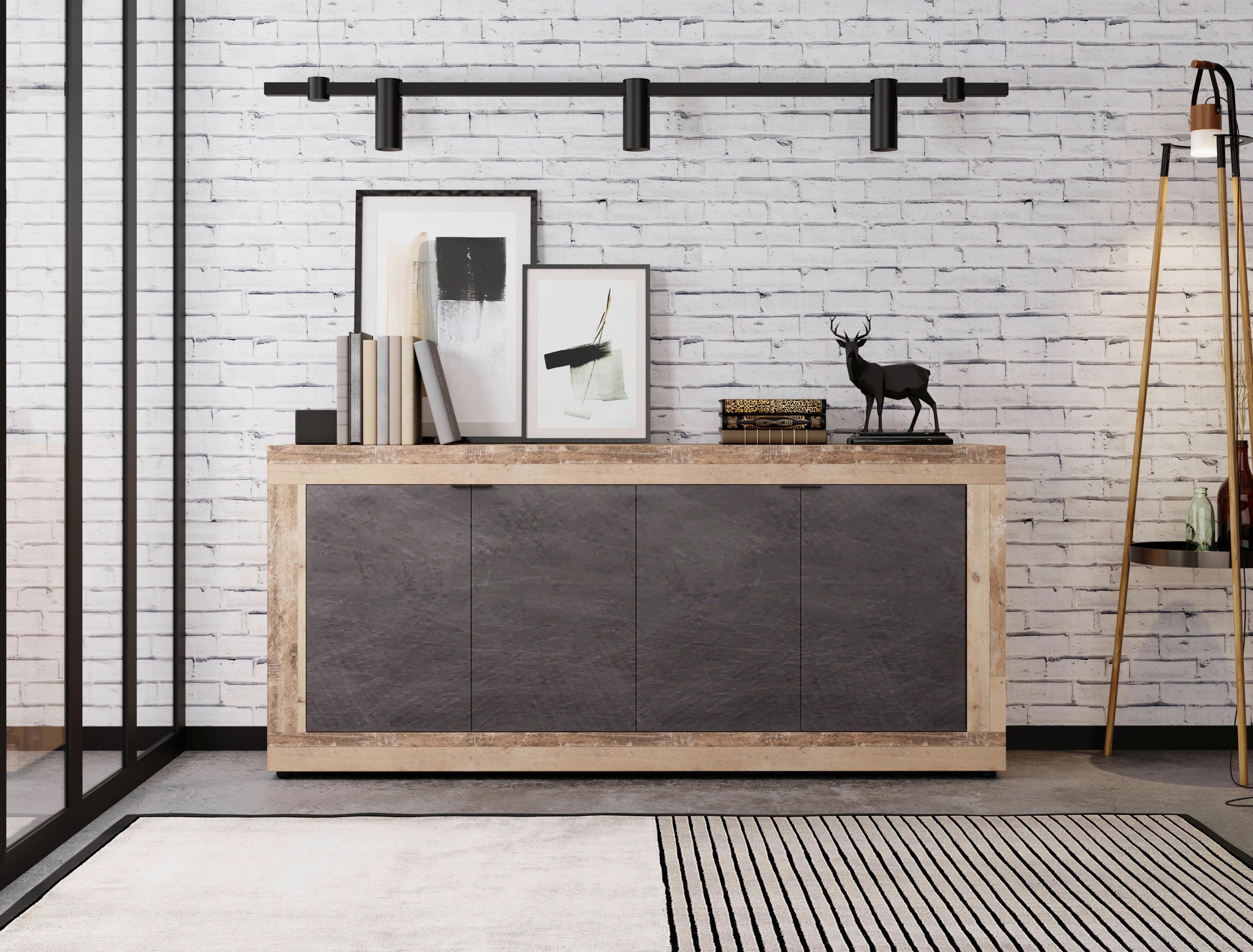 Sideboard Lunea - Alteiche/Schwarz, Design, Holzwerkstoff (180/86/42cm) - MID.YOU